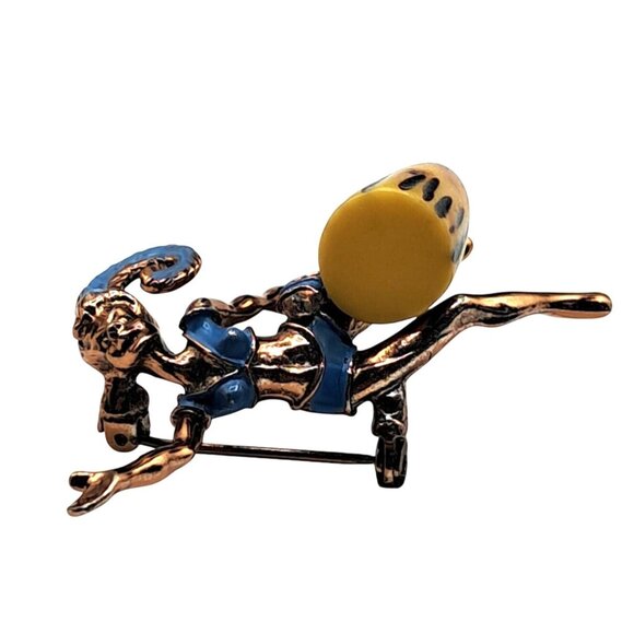 Vintage Dancing Drummer Brooch Untested Bakelite Figural Enamel Lady PIn Costume - Picture 5 of 12